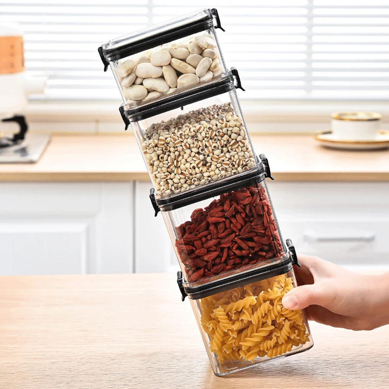 Stackable airtight food storage containers with secure lids 