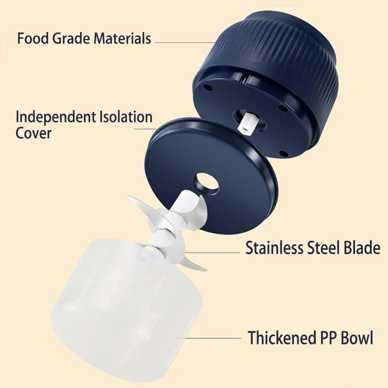 Mini USB rechargeable food chopper with stainless steel blade and food-grade bowl