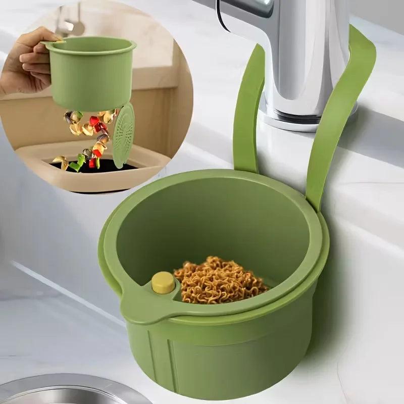 Green press-type sink drain basket for kitchen sink food scraps