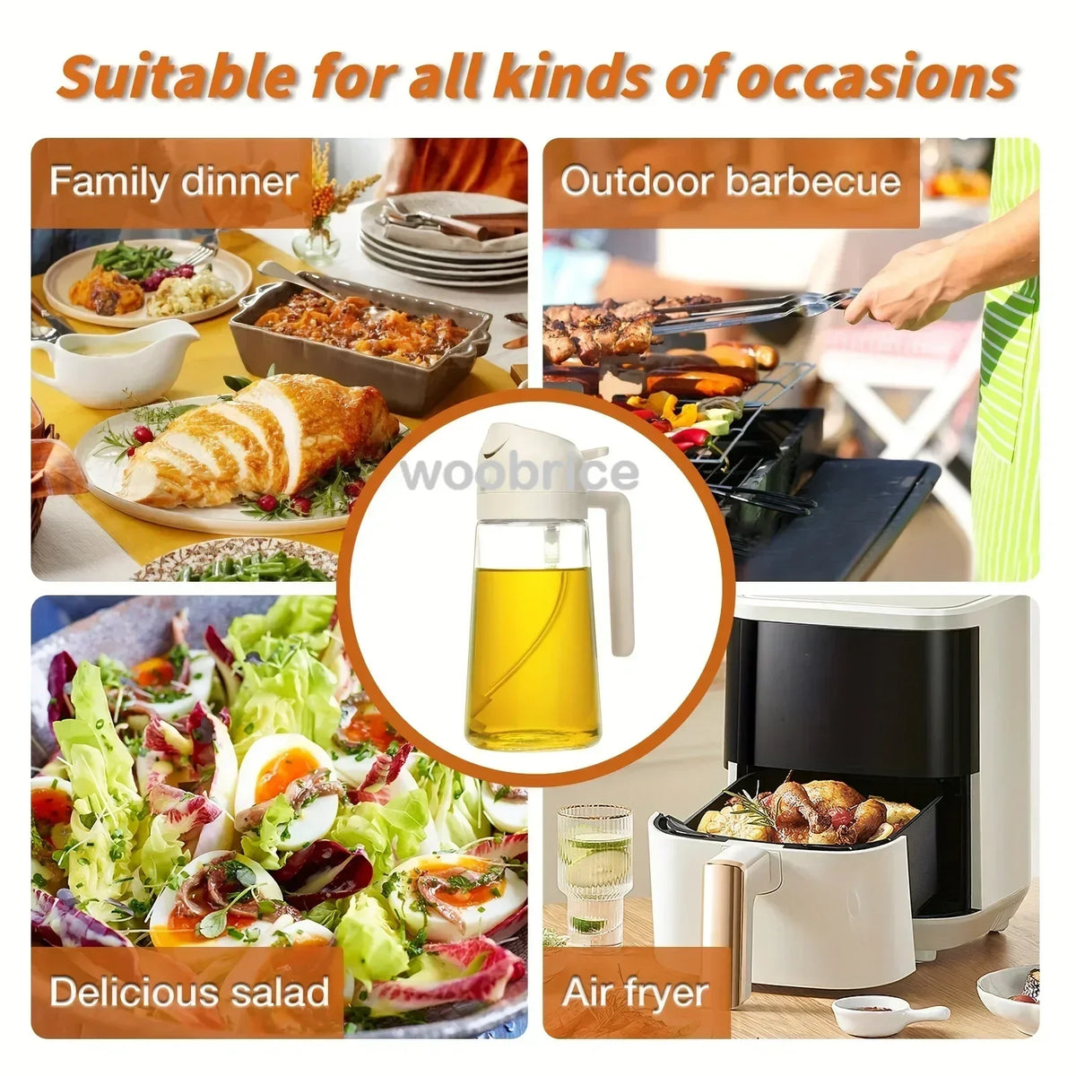 Oil sprayer and dispenser for cooking, salads, BBQ and ai fryer 