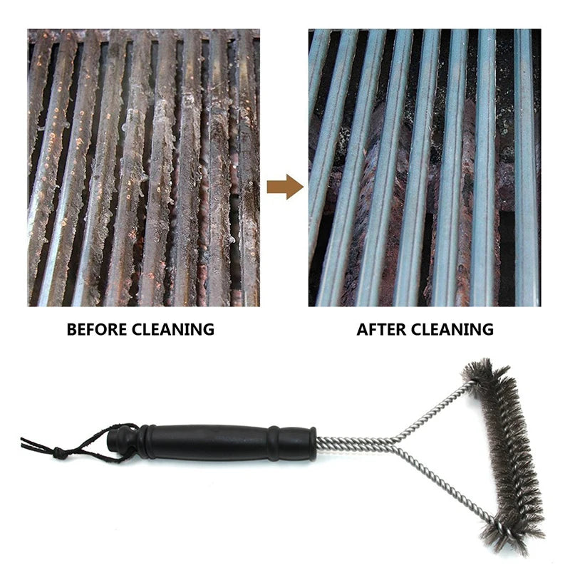Beafore and after comparison of grill grates cleaned with a barbecue grill brush 