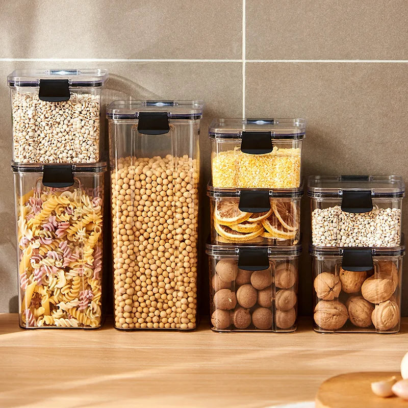Airtight kitchen food storage container with secure lids 