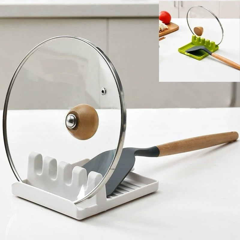 Kitchen spoon rest with glass lid and wooden handle utensils