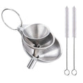 Stainless steel kitchen funnel set for transferring ingredients into jars and bottles