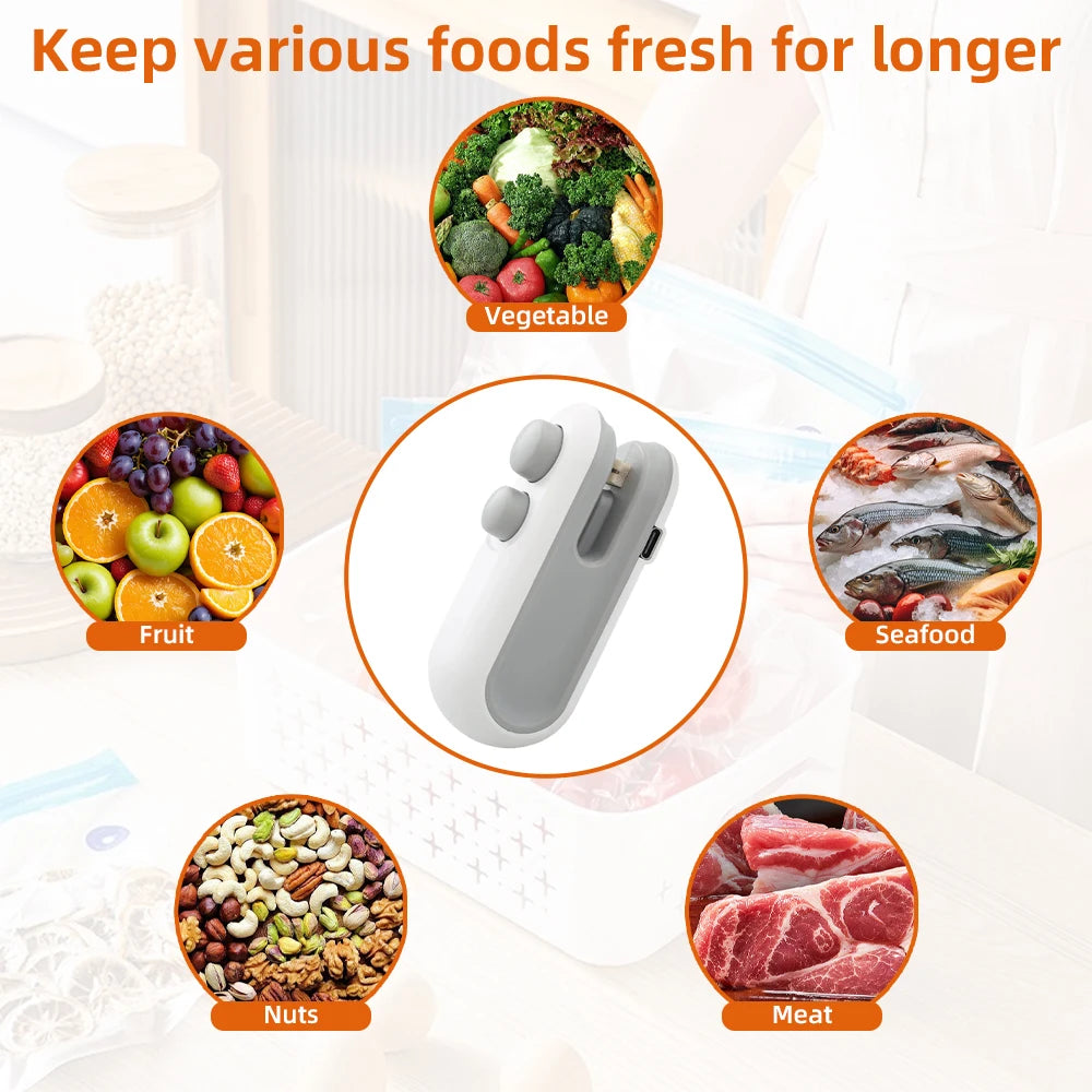 Mini heat bag sealer for keeping fruits, vegetables, meat and seafood fresh 