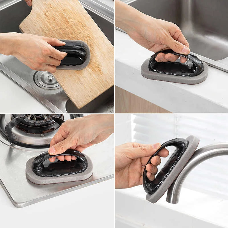 2-in-1 kitchen scrub brush for cleaning cutting board, stovetops, and sinks
