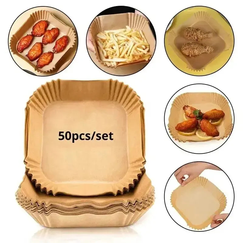 50-Piece disposable parchment paper liners for baking and air fryer use