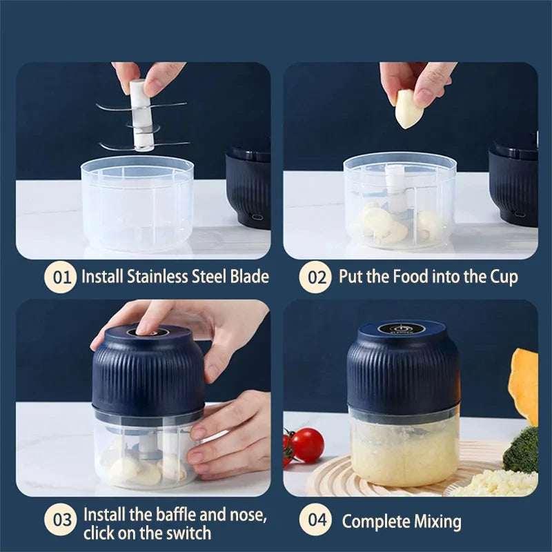 Mini USB rechargeable food chopper step-by-step usage guide 