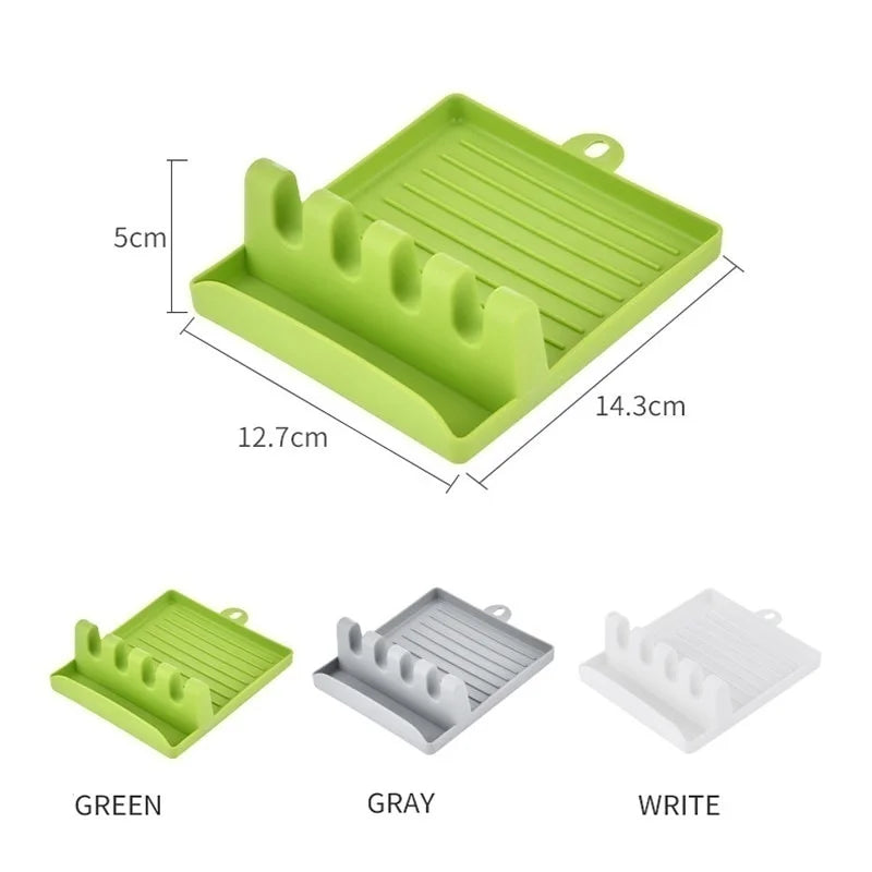 Green kitchen utensil holder with raised slots and dimensions 