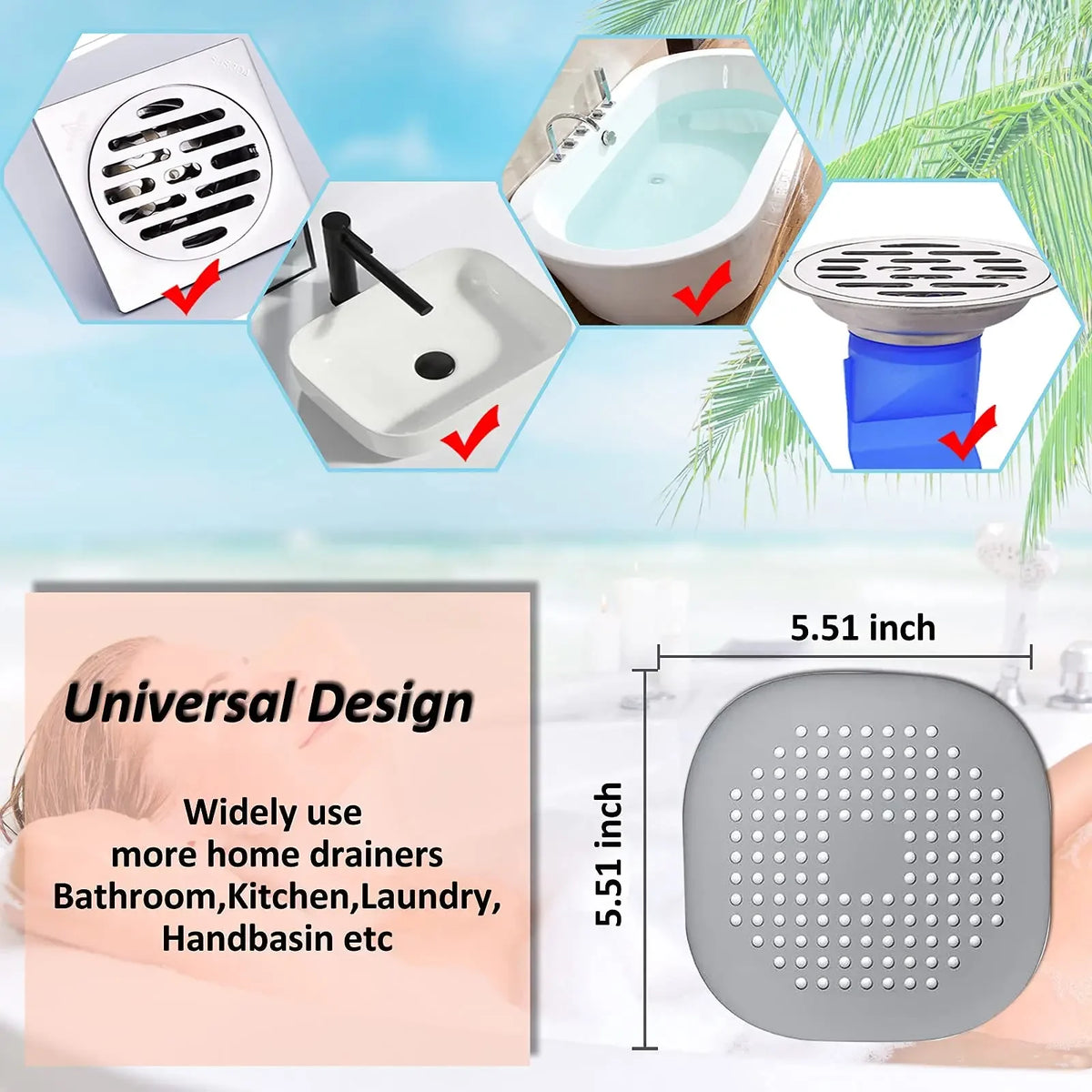 Universal silicone drain cover for bathroom, kitchen, laundry, and basin sinks 