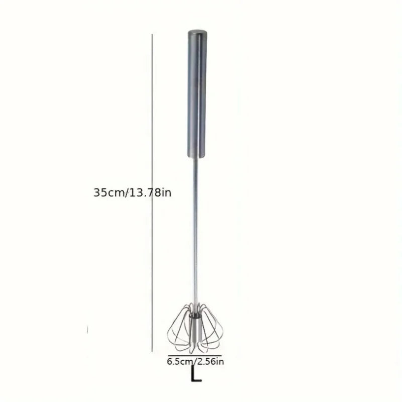 Stainless steel egg whisk with size measurements 