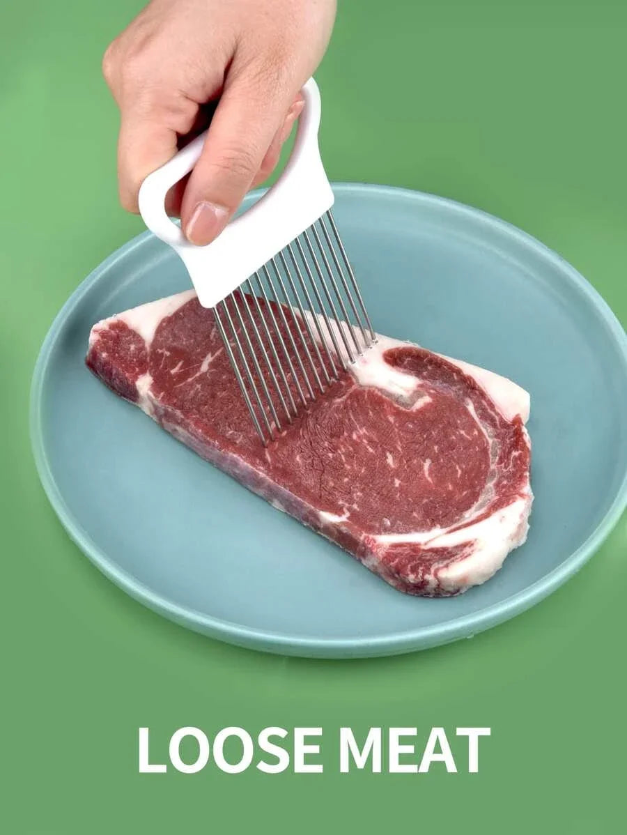 Handheld kitchen slicer used to tenderize and slice meat 