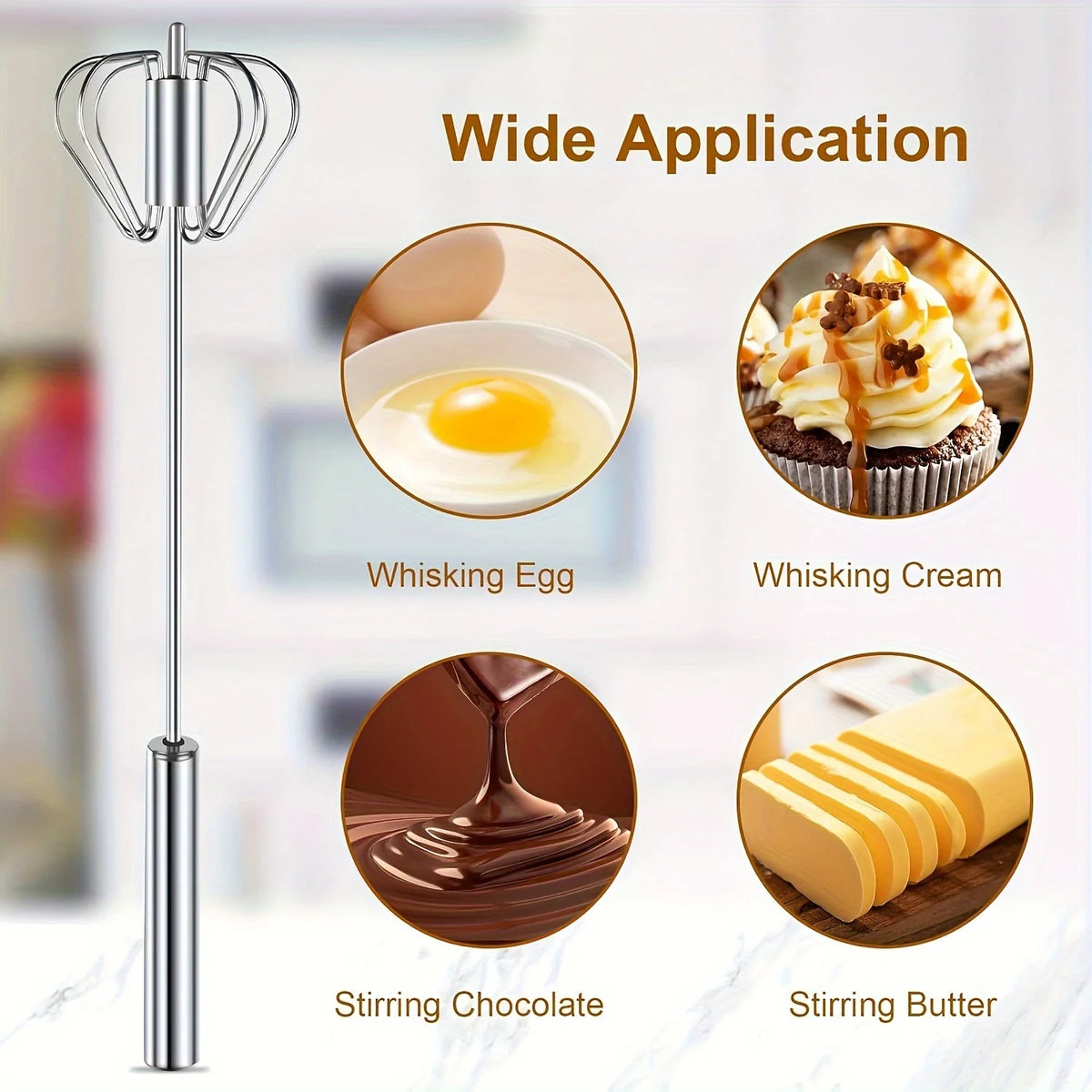 Stainless steel egg whisk for whisking eggs, cream, chocolate and butter